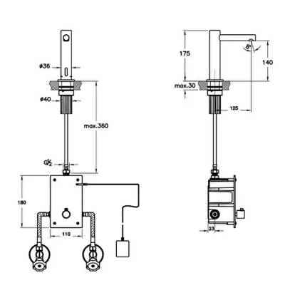 VitrA Aquasee Temassız Lavabo Bataryası A47213 Tezgah Üzeri - Elektrikli - Çift Su Girişli - Krom - 2
