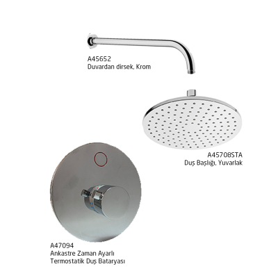 Artema Ankastre Zaman Ayarlı - Termostatik Duş Bataryası Seti - Elektrikli - 1