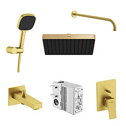Artema Minimax Square Ankastre Duş Banyo Seti, Fırçalı Altın