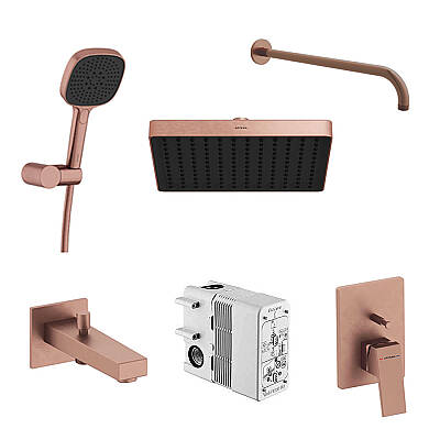Artema Minimax Square Ankastre Duş Banyo Seti, Fırçalı Bakır - 1