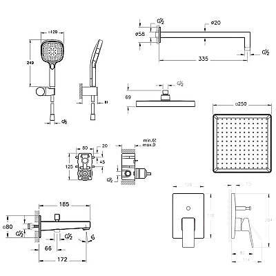 Artema Minimax Square Ankastre Duş Banyo Seti, Mat Siyah - 2