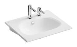 VitrA Frame Etajerli lavabo 5707B403-1514 Dikdörtgen, temassız - tek armatür delikli - su taşma delikli - sabunluk delikli - Clean - beyaz