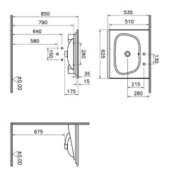 VitrA Frame Etajerli lavabo 5707B403-1514 Dikdörtgen, temassız - tek armatür delikli - su taşma delikli - sabunluk delikli - Clean - beyaz - 2