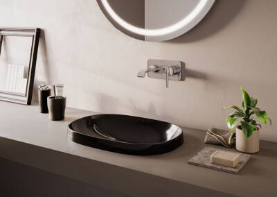 VitrA Frame Tezgahüstü lavabo 5652B470-0016 Oval - 55x39 cm - armatür deliksiz - su taşma deliksiz - Clean - siyah - 2