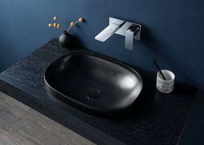 VitrA Frame Tezgahüstü lavabo 5652B483-0016 Oval - 55x39 cm - armatür deliksiz - su taşma deliksiz - Clean - mat siyah - 2