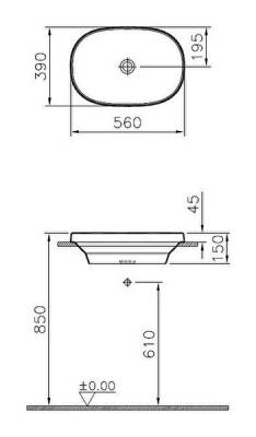 VitrA Frame Tezgahüstü lavabo 5652B483-0016 Oval - 55x39 cm - armatür deliksiz - su taşma deliksiz - Clean - mat siyah - 3
