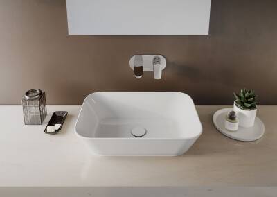 VitrA Geo Çanak Lavabo 7425B003-0016 Dikdörtgen - 60x39 cm - Armatür Deliksiz - Su Taşma Deliksiz - Beyaz - 2
