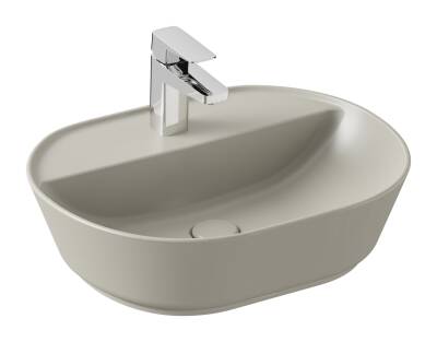 VitrA Geo Çanak lavabo 7428B020-0041 Oval - 55x43 cm - tek armatür delikli - su taşma deliksiz - mat bej - 1