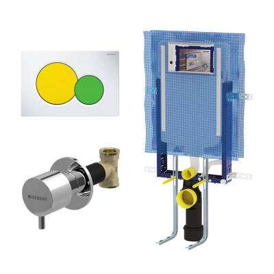 Geberit Sigma01 Yuvarlak Gömme Rezervuar Seti, Kids Yeşil/Sarı - 1