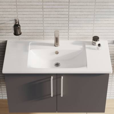 VitrA Integra Etajerli Lavabo 7057B003-0001 Dikdörtgen - 100x47 cm - Tek Armatür Delikli - Su Taşma Delikli - Beyaz - 2