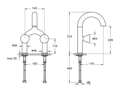 VitrA Liquid Lavabo Bataryası A4274739 2 Delikli - Parlak Siyah - 2