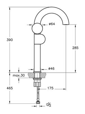 VitrA Liquid Lavabo Bataryası A4279439 Yüksek - Soldan Kullanım - Parlak Siyah - 2