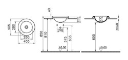 VitrA Liquid Tezgahüstü lavabo 7311B403-0016 Yuvarlak - kompakt - 40x40 cm - armatür deliksiz - su taşma deliksiz - Clean - beyaz - 4