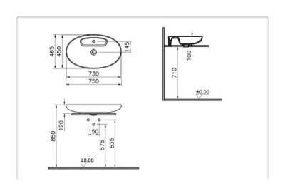 VitrA Memoria Çanak Lavabo 5881B483-0563 Oval - 75x47 cm - Tek Armatür Delikli - Su Taşma Deliksiz - Clean - Mat Siyah - 2