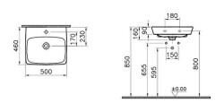 VitrA Metropole Çanak lavabo 5661B003-0973 Dikdörtgen - kompakt - 50x46 cm - tek armatür delikli - su taşma delikli - beyaz - 2