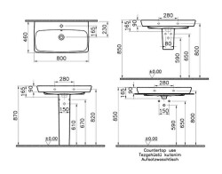 VitrA Metropole Çanak lavabo 5663B003-0937 Dikdörtgen - 80x46 cm - tek armatür delikli - su taşma deliksiz - beyaz - 3