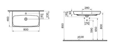 VitrA Metropole Çanak lavabo 5663B003-0973 Dikdörtgen - 80x46 cm - tek armatür delikli - su taşma delikli - beyaz - 4