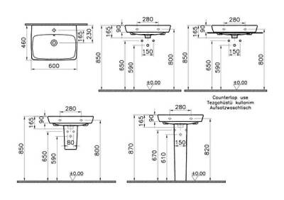 VitrA Metropole Lavabo 5662B003-0001 Dikdörtgen - 60x46 cm - tek armatür delikli - su taşma delikli - beyaz - 4