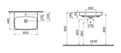 VitrA Metropole Lavabo 5662B003-0041 Dikdörtgen - 60x46 cm - tek armatür delikli - su taşma deliksiz - beyaz - 2