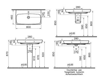 VitrA Metropole Lavabo 5663B003-0001 Dikdörtgen - 80x46 cm - tek armatür delikli - su taşma delikli - beyaz - 2