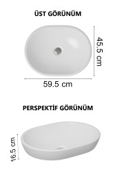 VitrA Metropole Tezgahaltı lavabo 5942B003-1083 Oval - 60x46 cm - armatür deliksiz - su taşma deliksiz - beyaz
