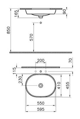 VitrA Metropole Tezgahaltı lavabo 5942B003-1083 Oval - 60x46 cm - armatür deliksiz - su taşma deliksiz - beyaz - 4