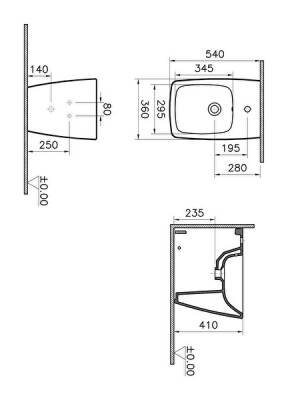 VitrA Metropole Yerden bide 5659B001-0288 Duvara tam dayalı - 54 cm - tek armatür delikli - su taşma delikli - yanlardan deliksiz - mat beyaz - 2