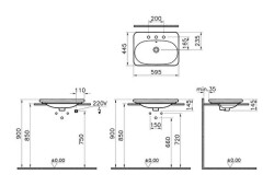 VitrA Nest Etajerli lavabo 5685B003-1090 Dikdörtgen - 60x45 cm - üç armatür delikli - su taşma delikli - beyaz