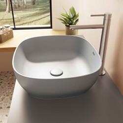 VitrA Outline Çanak Lavabo 5994B476-0016 Dikdörtgen - Kompakt - 45x41 cm - Armatür Deliksiz - Su Taşma Deliksiz - Clean - Mat Taş Gri - 4