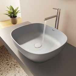 VitrA Outline Çanak Lavabo 5994B476-0016 Dikdörtgen - Kompakt - 45x41 cm - Armatür Deliksiz - Su Taşma Deliksiz - Clean - Mat Taş Gri - 5