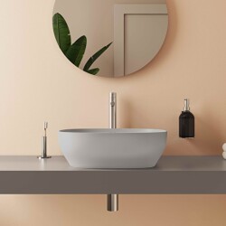VitrA Outline Çanak Lavabo 5994B476-0016 Dikdörtgen - Kompakt - 45x41 cm - Armatür Deliksiz - Su Taşma Deliksiz - Clean - Mat Taş Gri - 6