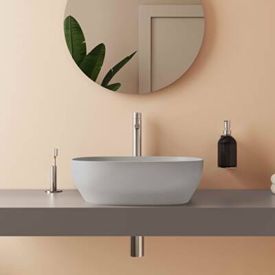 VitrA Outline Çanak Lavabo 5994B476-0016 Dikdörtgen - Kompakt - 45x41 cm - Armatür Deliksiz - Su Taşma Deliksiz - Clean - Mat Taş Gri - 6