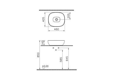 VitrA Outline Çanak Lavabo 5994B476-0016 Dikdörtgen - Kompakt - 45x41 cm - Armatür Deliksiz - Su Taşma Deliksiz - Clean - Mat Taş Gri - 2