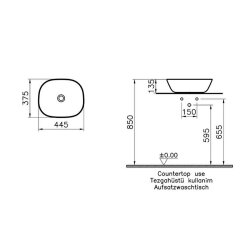 VitrA Plural Çanak Lavabo 7810B474-0016 Oval - Kompakt - 45x38 cm - Armatür Deliksiz - Su Taşma Deliksiz - Clean - Mat Kil Beji - 2