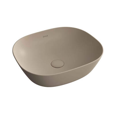VitrA Plural Çanak Lavabo 7810B474-0016 Oval - Kompakt - 45x38 cm - Armatür Deliksiz - Su Taşma Deliksiz - Clean - Mat Kil Beji - 1