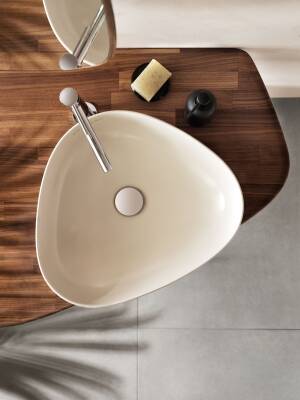 VitrA Plural Çanak lavabo 7812B474-0016 Üçgen - kompakt - 45x40 cm - armatür deliksiz - su taşma deliksiz - Clean - mat kil beji - 3