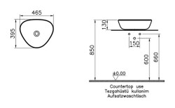 VitrA Plural Çanak lavabo 7812B474-0016 Üçgen - kompakt - 45x40 cm - armatür deliksiz - su taşma deliksiz - Clean - mat kil beji - 4