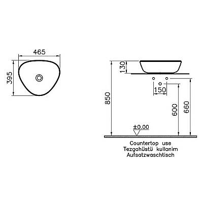 VitrA Plural Çanak Lavabo 7812B477-0016 Üçgen - Kompakt - 45x40 cm - Armatür Deliksiz - Su Taşma Deliksiz - Clean - Mat Terra Rosa - 2