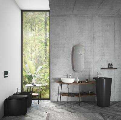 VitrA Plural Yerden bide 7816B483-0288 Duvara tam dayalı - 55 cm - tek armatür delikli - su taşma delikli - yanlardan deliksiz - Clean - mat siyah - 2
