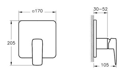 VitrA Root Square Ankastre Duş Bataryası A42827 V-Box Sıva Üstü Grubu - Krom - 1