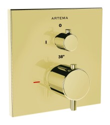 Artema Root Square Ankastre Termostatik Duş Bataryası A4266923 V-Box Sıva Üstü Grubu - Altın