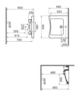 VitrA S20 Lavabo 5291B003-0001 Özel ihtiyaç - 65x56 cm - tek armatür delikli - su taşma delikli - beyaz - 4