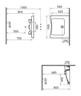VitrA S20 Lavabo 5291B003-0016 Özel ihtiyaç - 65x56 cm - armatür deliksiz - su taşma deliksiz - beyaz - 2