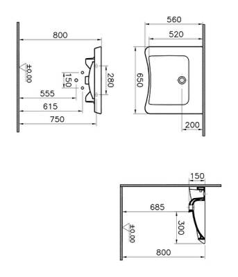 VitrA S20 Lavabo 5291L003-0012 Özel ihtiyaç - 65x56 cm - armatür deliksiz - su taşma delikli - beyaz - 2