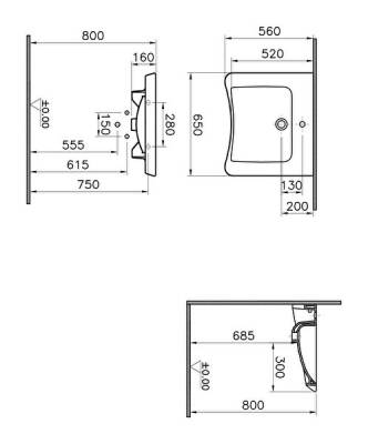 VitrA S20 Lavabo 5291L003-0041 Özel ihtiyaç - 65x56 cm - tek armatür delikli - su taşma deliksiz - beyaz - 2