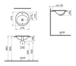 VitrA S20 Tezgahüstü lavabo 5467B003-0001 Yuvarlak - kompakt - 50x48 cm - tek armatür delikli - su taşma delikli - beyaz - 2