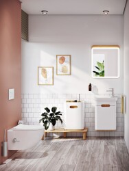 VitrA Sento Etajerli lavabo 5945B003-0029 Dikdörtgen - kompakt - 50x38 cm - sağdan tek armatür delikli - su taşma delikli - beyaz - 2