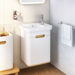 VitrA Sento Etajerli lavabo 5945B003-0029 Dikdörtgen - kompakt - 50x38 cm - sağdan tek armatür delikli - su taşma delikli - beyaz - 3