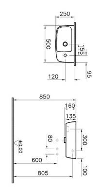 VitrA Shift Lavabo 7070B003-0029 Dikdörtgen - kompakt - 50x25 cm - sağdan tek armatür delikli - su taşma delikli - beyaz - 1
