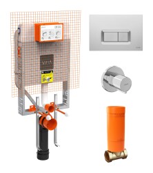 VitrA V8 Gömme Rezervuar Seti 800-1869 Asma - ince metal ayaklı set (mat panel - stop valf) (768-1851-01+740-0685+A41461GR+A41441)